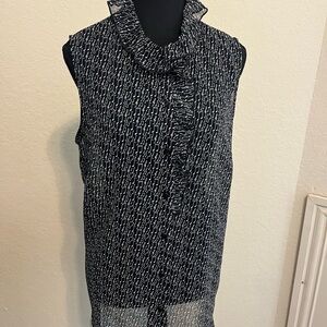 CAbi Black and White Ruffled Sleeveless Blouse